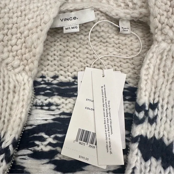 NWT Vince Fair Isle zip up jacket